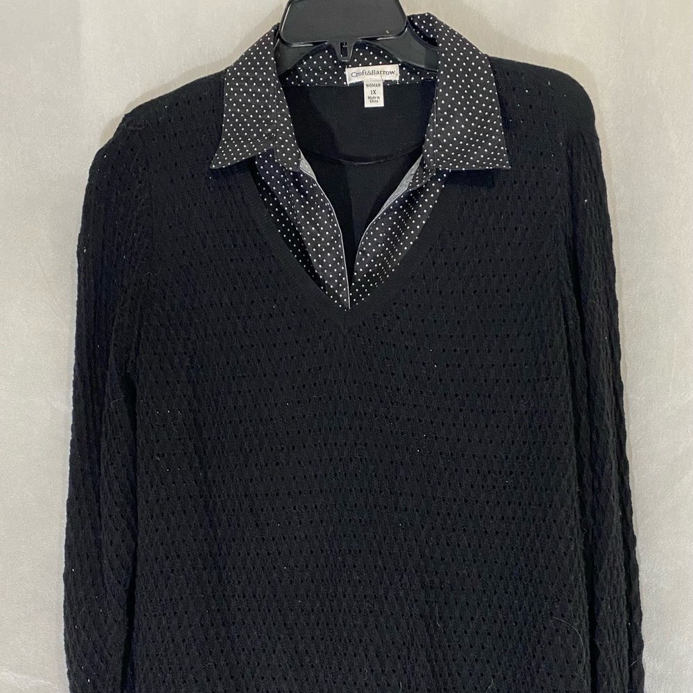 Craft & Barrow 1X Black sweater with attached blouse underneath.